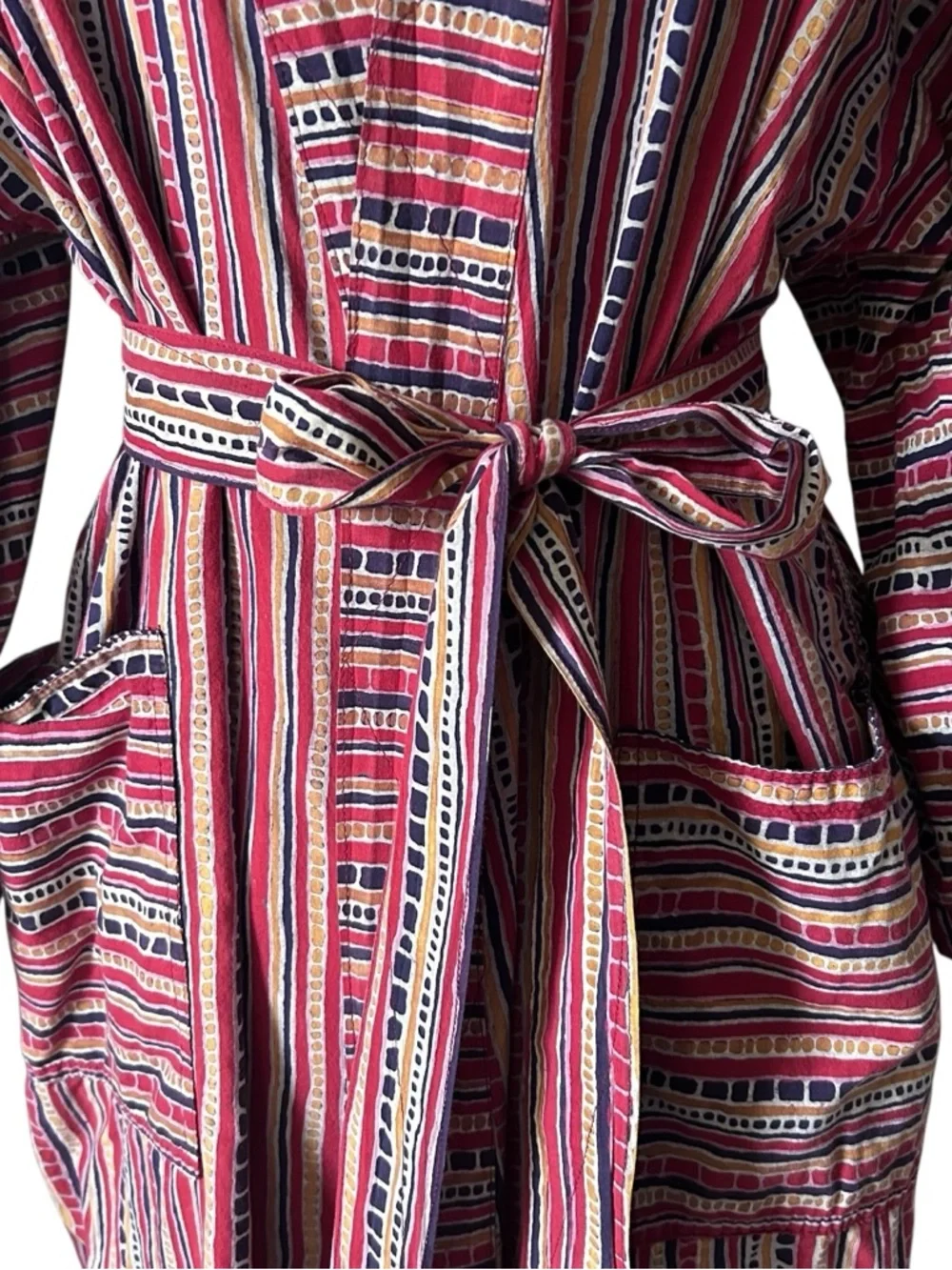 Vintage Batik Tribal Print Cotton Light weight Bath Robe with Belt - One Size - Picture 7 of 9